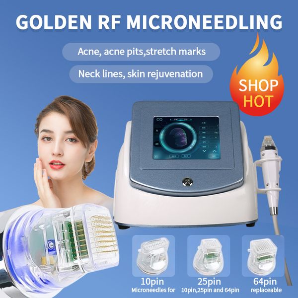 Instrumento de beleza em casa portátil Golden Radiofrequência Secreta RF Microneedle 64pin 25pin 10pin agulha RF Máquina de microneedling fracionária