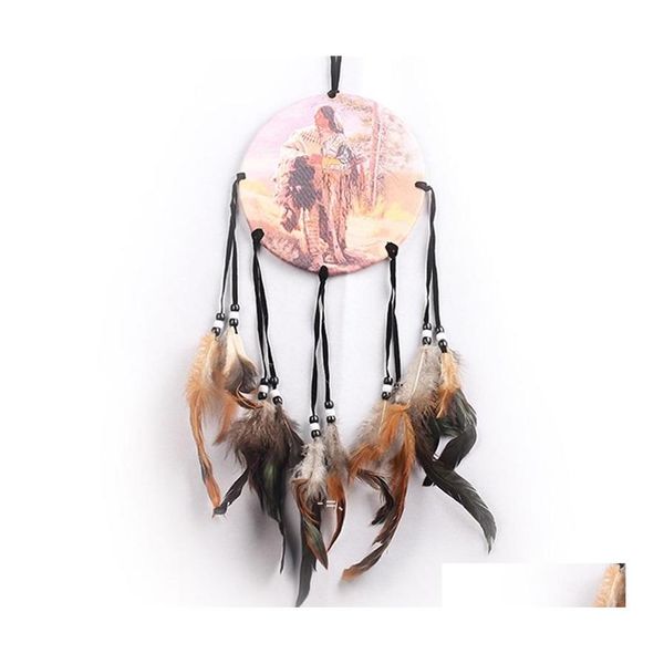 Articoli di novità Stile di pittura a olio Fatto a mano Dream Catcher Net con piume Appeso a parete Dreamcatcher Regali artigianali Rra10395 Drop Delive Oth6P