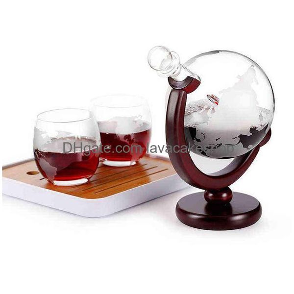 Weingläser Whiskey Dekanter Globus Glas Set Segelboot SKL innen Kristall Whisky Karaffe mit feinem Holzständer Likör für Wodka Y1120 Dhtuk