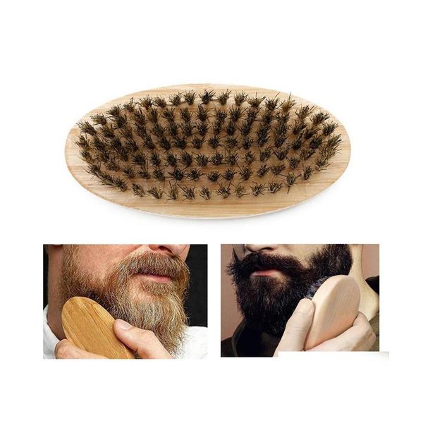 Spazzole Setola di cinghiale Capelli Spazzola per barba Manico rotondo in legno duro Pettine antistatico Strumento per parrucchieri per uomo Trim personalizzabile Wvt0669 Dro Dhh86