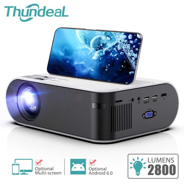 Проекторы Thundeal Mini Projector Android 6.0 Led Home Cinema для 1080p Видео -проектор 2800 Lumens Portable Wi -Fi Phone Smart 3D Beamer T221216