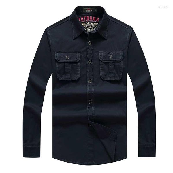 Camisas casuais masculinas Camisa da primavera Summer Men Moda coreana Moda longa Algodão de algodão estilo militar Roupas masculinas clássicas PLUS TAMANHO 4XL