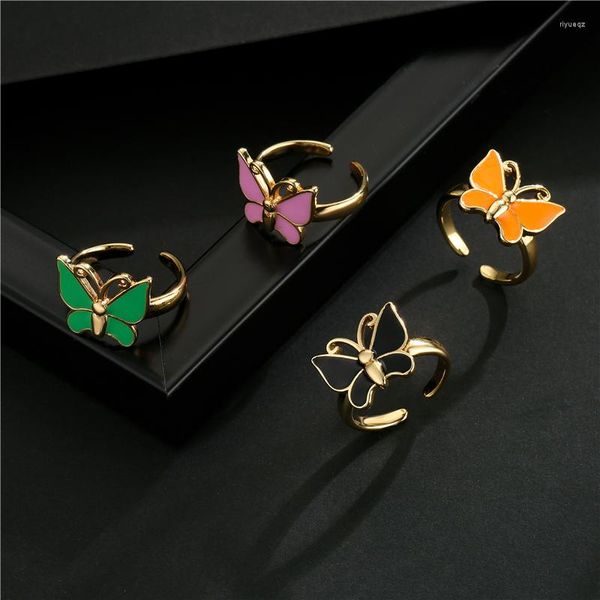 Anéis de casamento Comprar 2022 Moda O óleo fofo colorido Butterfly Charm Ring to Ring For Women Girl Gold Color Copper Open Femme Bijoux Gift