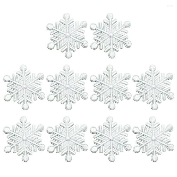 Confezione regalo Fiocco di neveNatale Ferro Cucire Ricamato Patch Appliques Costume Panno Fai da te Riparazione foro Applique Cucire vestiti Bianco