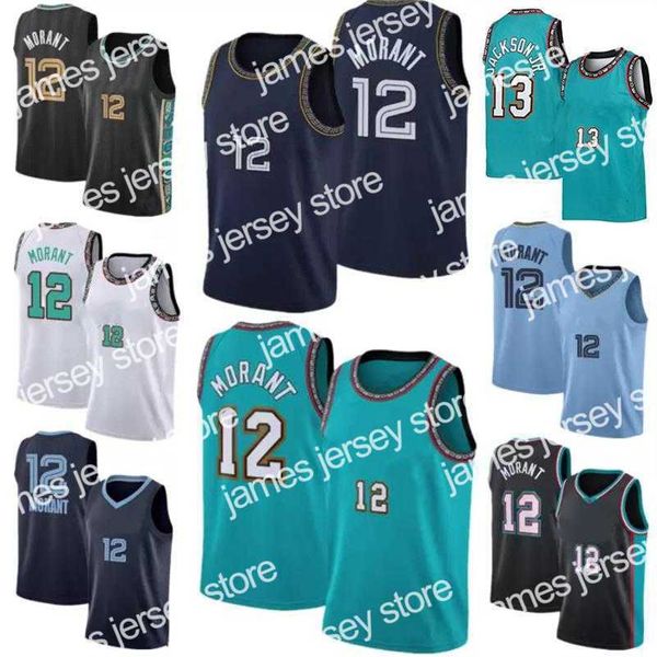 Американский колледж футбол мужчина молодежь детей ретро Ja 12 Morant Basketball Jerseys Jaren 13 Джексон -младший 75 -летний юбилей Винтажный город Джерси издания зеленая сетка рука