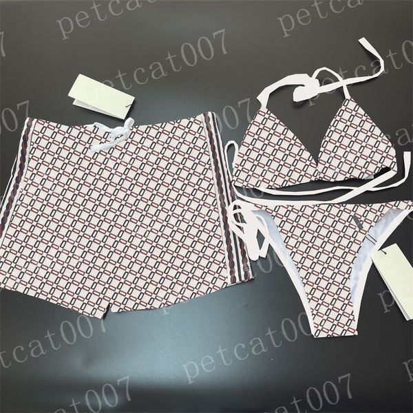 Tasarımcı çift mayo küçük harf bikini şort erkek boksör pantolon seksi bölünmüş mayo kadınlar için