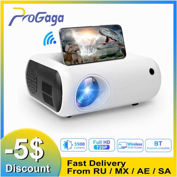 Projetores Progaga Mini Wi-Fi Projector para casa para HD 1080p 5500 lumen Compatível com Bluetooth Video Projector Smart Home Beamer Cinema PG400 T221216