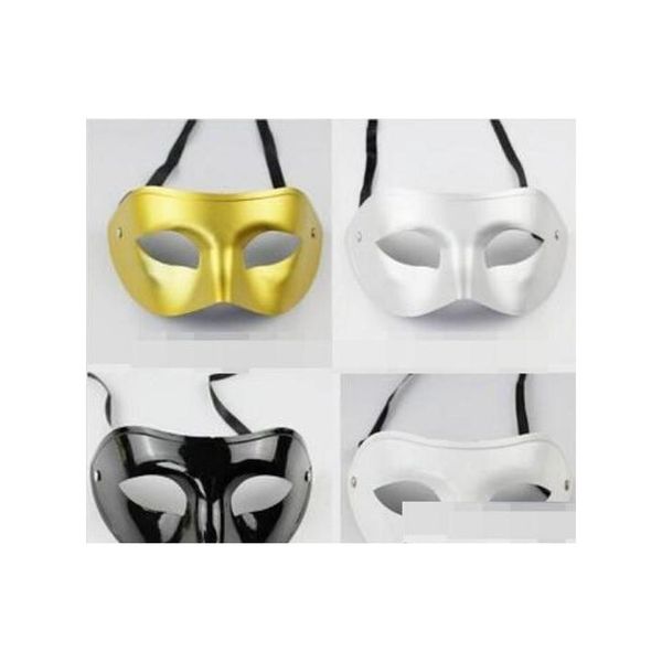 Máscaras de festa sers de ouro, homem branco, homem preto, meio rosto, arqueístico clássico clássico mask máscara mardi gras misionedade veneziana traje 50pcs dro dhmvh