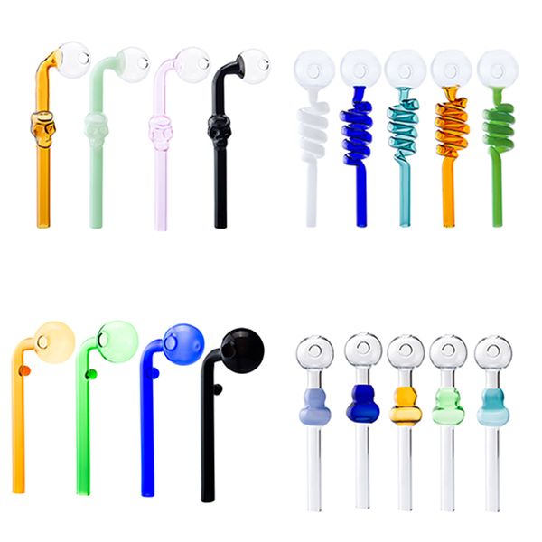 CSYC Y033 Tubos de vidro multicoloridos Queimadores de óleo curvos Cerca de 14 cm de comprimento 30 mm de diâmetro Bom fluxo de ar Cachimbo para fumar