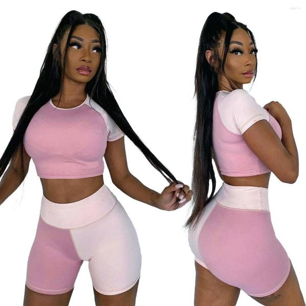 Damen Trainingsanzüge Chiclover Sommer Sweatsuit Großhandel Zweiteiliges Set Frauen Kurzarm Crop Top Elastische Biker Shorts Sportliches Outfit Drop