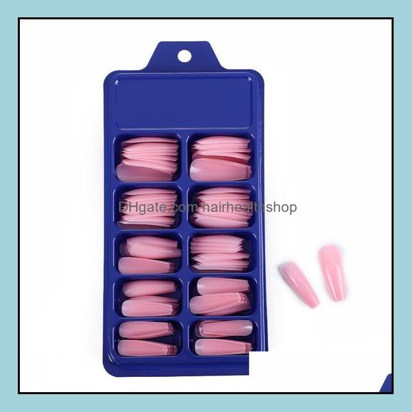 False Nails DHS Manicurista Candy Solid Color Ballet 100 peças de plástico pequena caixa azul com t trapezoidal entrega cura dhmu5