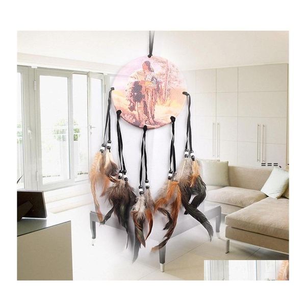 Articles de fantaisie Peinture à l'huile Style Main Dream Catcher Net Avec Plumes Tenture Murale Dreamcatcher Artisanat Cadeaux Rrd12356 Drop Delive Otre3