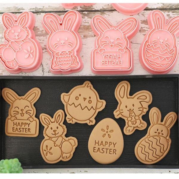 Stampi da forno Buona Pasqua Taglierina per biscotti in plastica Uovo Pulcino Biscotto Stampi per farfalle 3D Stampo per feste Strumenti fai da te