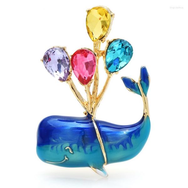 Brooches wulibaby Balon Balina Kadınlar için UNISEX 2 renkli romantik Güzel Deniz Balık Partisi Broş Pin Hediyeler