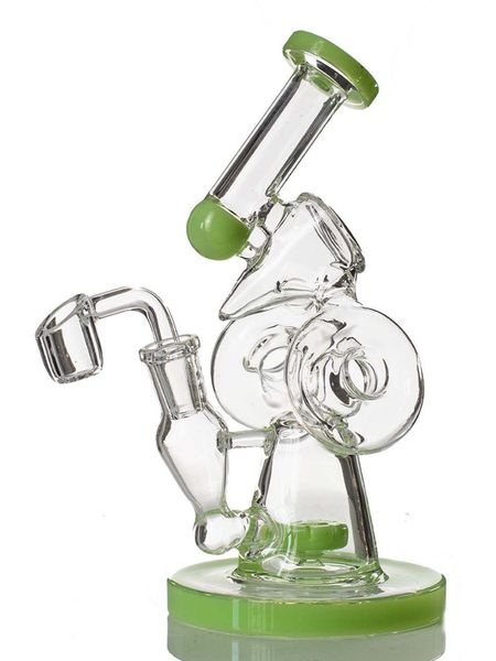 Yeşil Cam Harmanlar Çift Donut Su Geri Dönüştürücü Balmumu Dab Rig Benzersiz 14mm Su Boru Bongs