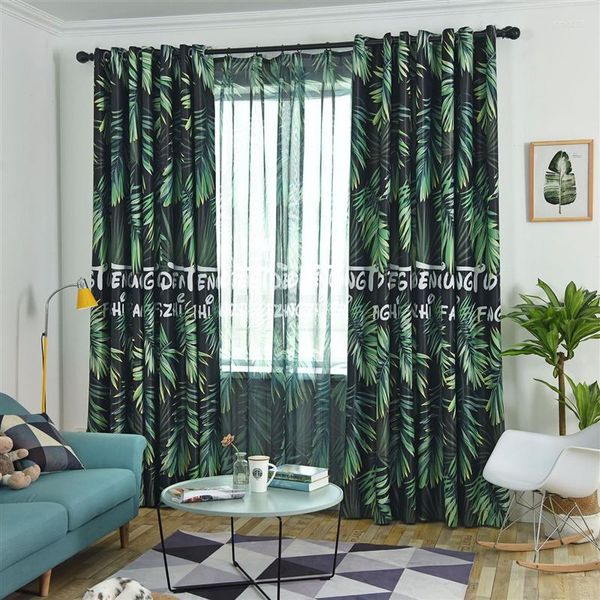 Cortinas de cortinas de blackout verde nórdicas para sala de estar, quarto de floresta tropical impressa digital