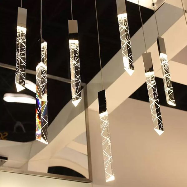 Moderne Loft LED -Lampe Kronleuchter K9 Kristall Chrom Duplex Treppe Kronleuchter Wohnzimmer Hotel Decke H￤ngende leichte Luxus -Anh￤nger -Lampen