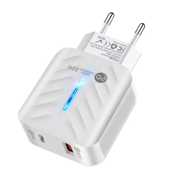20 Вт быстрая USB -зарядное устройство быстрое зарядка тип C PD Зарядка для iPhone EU EU US Plug Wall Charger QC3.0 Телефон с коробкой