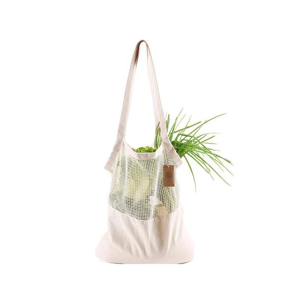 Aufbewahrungstaschen Wiederverwendbare String-Ladentasche Obst Gemüse Öko-Lebensmittelhandtasche Tragbarer Shopper Tote Mesh Net Woven Cotton Storages Drop Dhamr