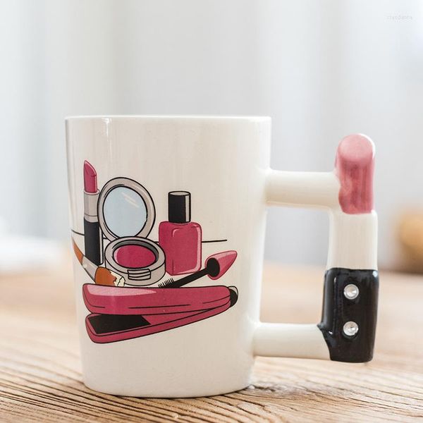 Tazze Chiave in ceramica Strumenti per ragazza Kit di bellezza Speciali Manico per smalto per unghie Tazza da tè e caffè Forma di pettine a tazza per regalo da donna