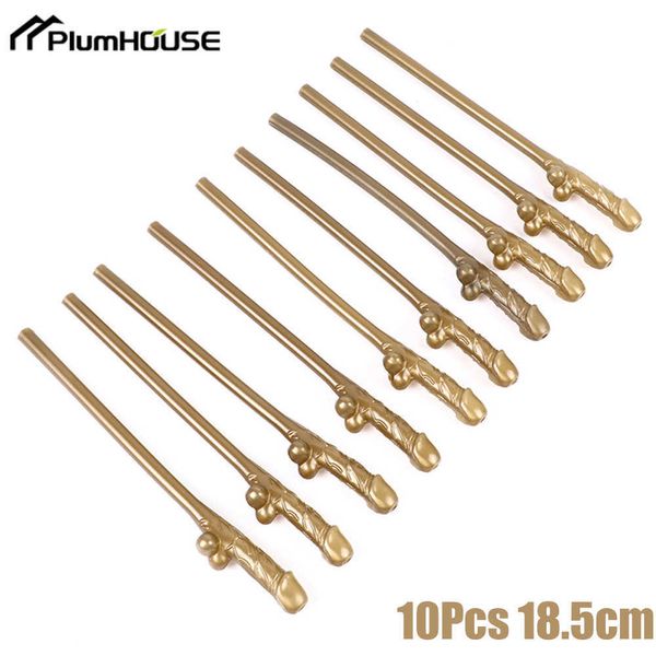 Einweggeschirr 10 Stück Gold Penis Strohhalm Bachelorette Party Dekoration Einweggeschirr Erwachsene Themenparty Kunststoff Trinken Willy Penis Strohhalm T221216