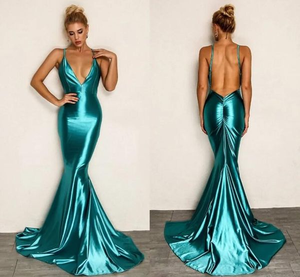 Mermaid de crepe simples Ocasionalmente vestidos 2023 tiras sem costas azul azul vestido de recepção de peixes de peixes