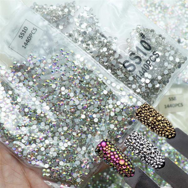 1440pcs vetro strass 3D per nail art design gemme decorazioni per unghie strass di cristallo AB pietre SS3-SS10 C190114013348