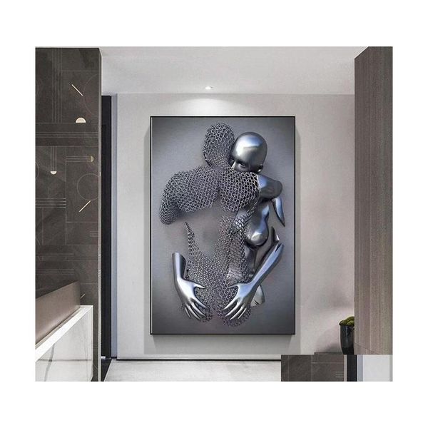 Pinturas casais metal figura estátua canvas pintando nórdico amor beijo poster e impressões sexy corporal wall arte de arte para sala de estar dhgxe