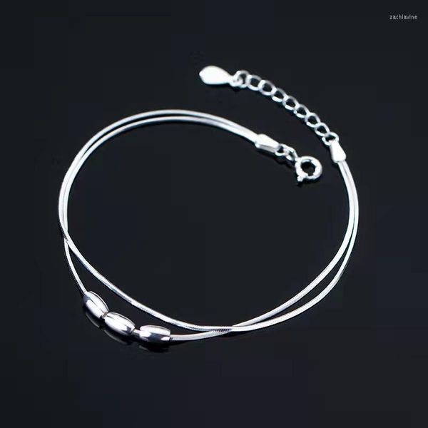 Bracelets de link 925 Cadeia de prata esterlina Pulseira de charme de camada dupla para mulheres simplesmente requintadas Jóias de acessórios para casamentos de festas