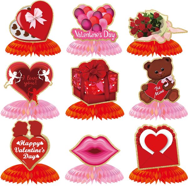 Valentinstag-Party-Dekoration, Waben-Ornamente, Zwerg-Hängedekorationen, Valentinstag-Desktop-Ornament T9I002207