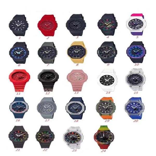 M￤nner Watch Sports Quartz GA-2100 Digital Watch wasserdichte Welt Zeit Vollfunktion LED Cold Light Dual Display PU Automatik 273a