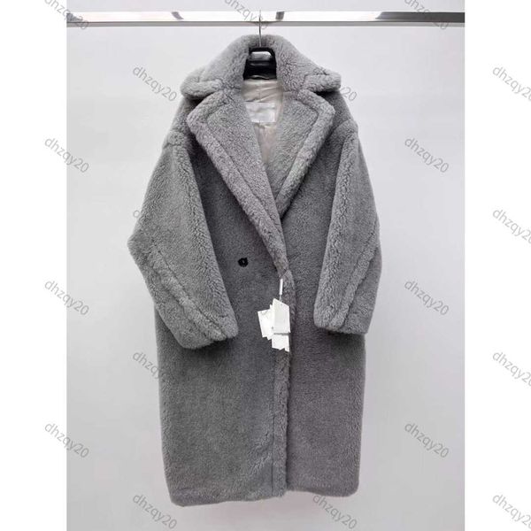 M Designer de casaco de l￣ feminino Teddy Bear Coats Inverno cal￧as quentes roupas frias roupas de decote em V vestido espessado de couro de l￣ de couro superior