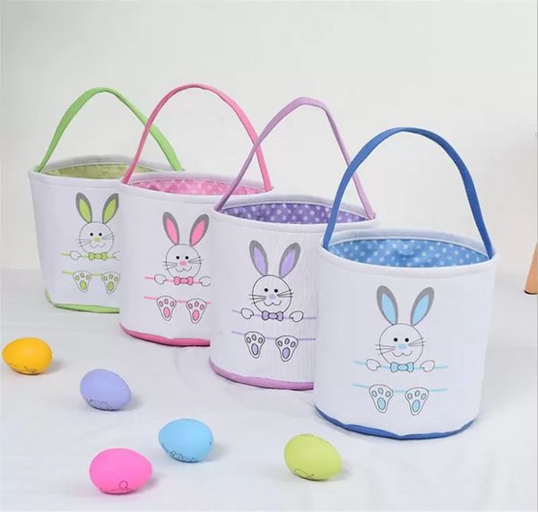 8 stili Easter Bunny Bucket Festive Canvas Cute Rabbit Face Basket Candy Gift Tote Bag Festival Decorazione del partito ss1217