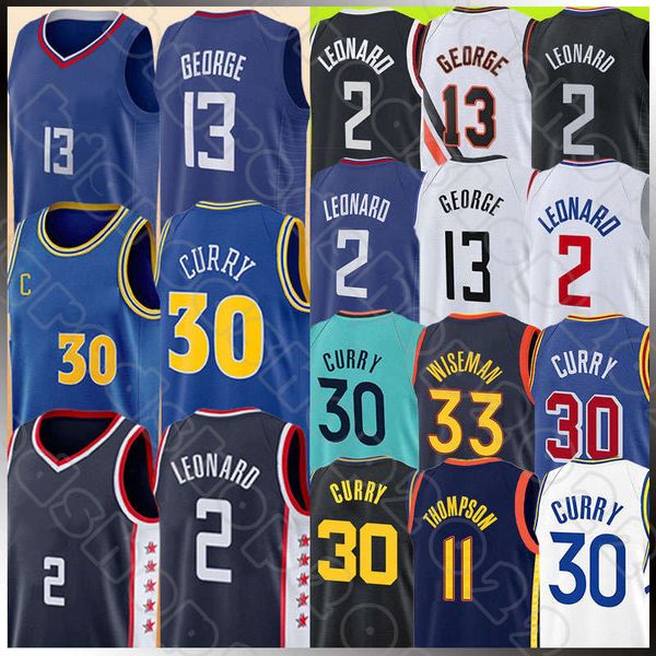 Kawhi Leonard Paul George Basketball-Trikots Stephen Curry Klay Thompson James Wiseman Herren 2022–2023 City Blue Black Edition Jersey-Shirt 2 13 30 33 11