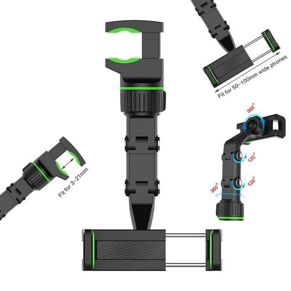 Suporte universal de telefone celular multifuncional de montagem 360 graus de carro traseiro espelho traseiro banco traseiro Smartphone de fotografia de v￭deo