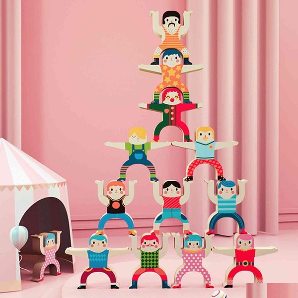 Yuva istifleme oyuncaklarını sıralama 12 adet ahşap Herçen Akrobatik Ning Bloklar Oyun Oyunlar Çocuklar İçin Eğitim Eğitimi Drop Dhoz Dhozd