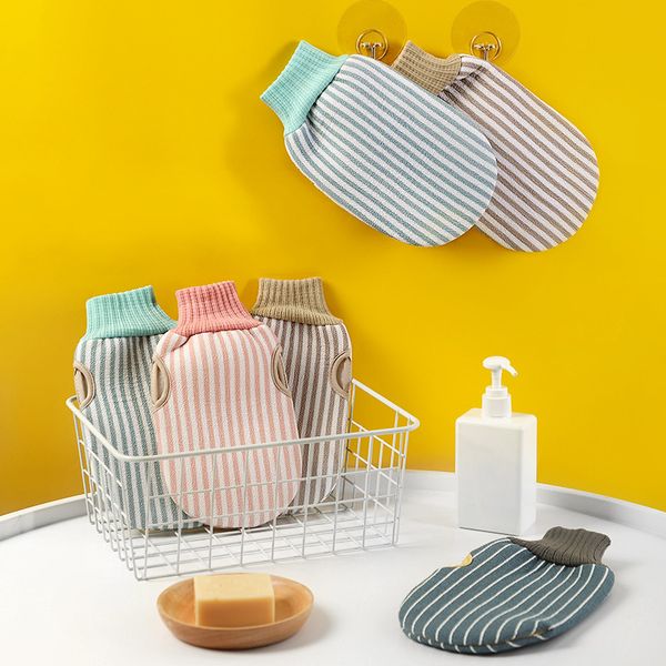 Stripe Spa Peeling-Bürsten, zweiseitige Körperbad-Reinigungshandschuhe, Entfernung abgestorbener Haut am Körper, sauberer Handschuh, Badezimmer-Waschbürste, Guantes De Limpieza Para Bano Corporal