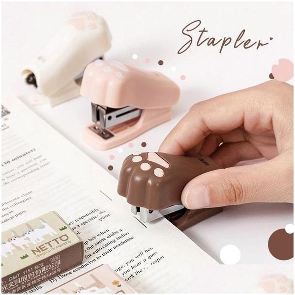 Другое домашнее домашнее Sundries Mini Stapler набор с основными продуктами Cite Cat Paw Paper Binder Staintery Office Tools Tools School Supplies dro dhmyp