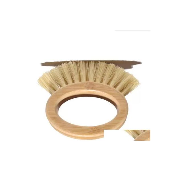 Spazzole per la pulizia Pennello con manico in legno Anello ovale creativo Sisal Lavastoviglie Bambù naturale Forniture per la cucina domestica Inventario all'ingrosso D Dhiza