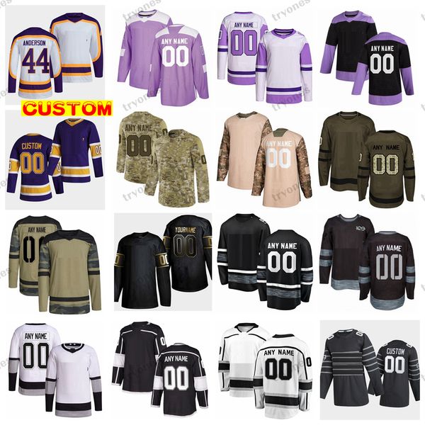 Custom 2022 Reverse retrò 2.0 Maglie da hockey Camo combattimento Cancer Kopitar Doughty Fiala Gretzky Kempe Arvidsson Danault Vilardi Durzi Lizotte Iafallo Copley Anderson