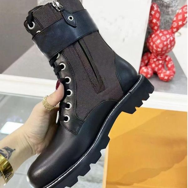 Herbst Winter Martin Stiefel Designer Frau Dicke Sohlen Reißverschlussstiefel 100 % weiches Rindsleder Damenplattform Casua Leder Mode High Top Damenschuhe Große Größe 35-42 mit Box