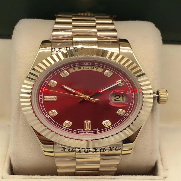 Rel￳gio de alta qualidade 41mm 18kt Gold Date II Red Dial 228238 Sapphire Glass Mechanical Automatic Mens Watches2442