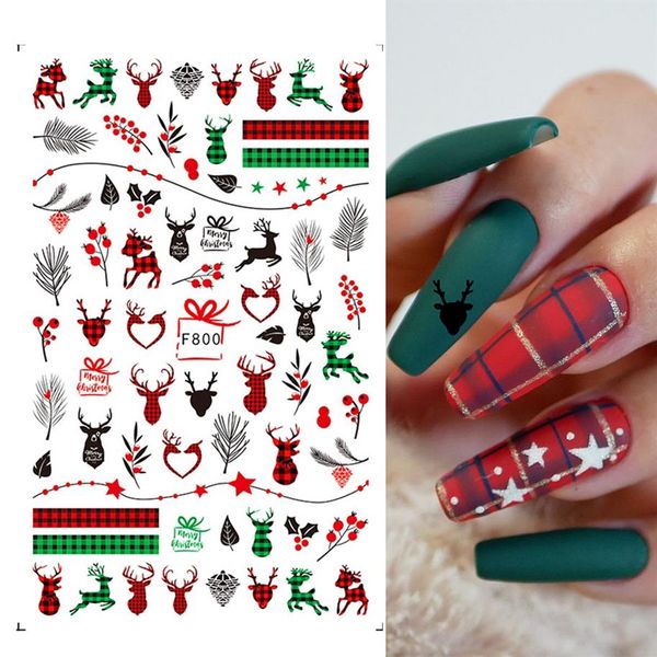 Tırnak Sanatı Noel Stickers Ins Noel Snowflake Snowman Elk Yapraklar 3D Yapışkan Tırnak Etiketi Nail261c