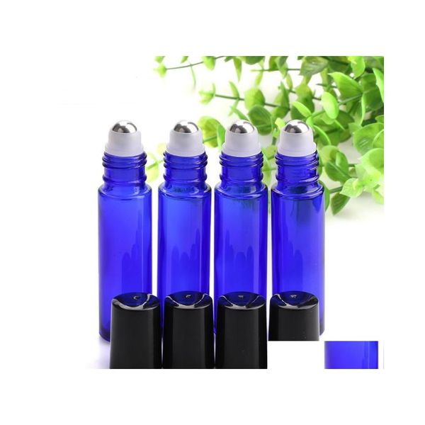 Bottiglie di imballaggio Rotolo di vetro da 10 ml su blu Mini olio essenziale da 10 ml di alta qualità con rullo di metallo o 600 pezzi / lotto Drop Delivery Office S Dh8Vg