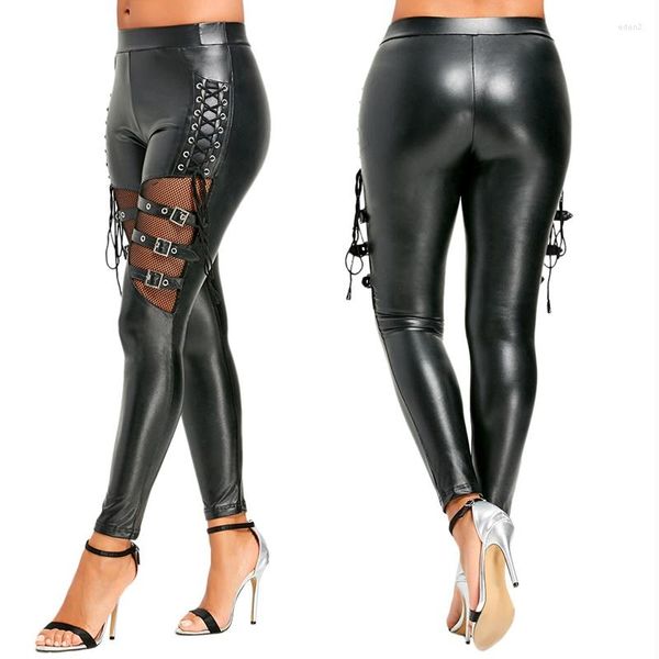 Pantaloni da donna M-XXXL Steampunk donna ecopelle cosplay festa di carnevale pantaloni skinny fasciatura leggings sexy scava fuori ragazza