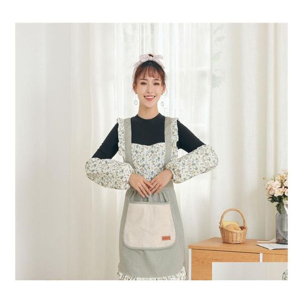 Grembiule da cucina versione coreana della moda femminile in stile coreano pizzo floreale doppio strato antiolio impermeabile carino per la casa piccolo fresco Dr Othmi