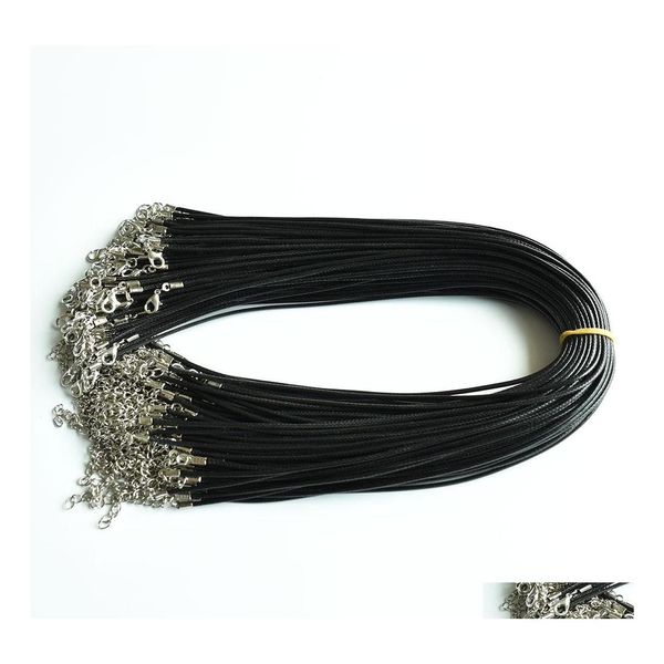 Correntes 100pcs/lote de couro preto Coloque de corda Coloque de corda de 45cm Flop Diy Jewelry Acess￳rios Drop Drop Encontros Compone