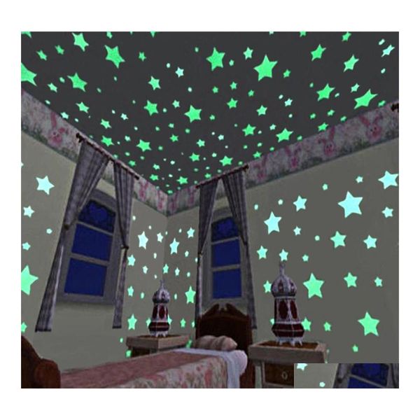 Decorazione per feste 3Cm Adesivo murale stella luminosa 100 Pz / borsa Divano camera da letto Plastica fluorescente Pittura decorativa Pp Drop Delivery H Otmae