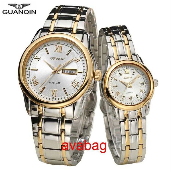 Principais rel￳gios de pulso Guanqin Business Casal Watch Set Set Set de luxo A￧o inoxid￡vel Homens mulheres amantes de pulso assistir quartzo assistir mulheres rel￳gios Man233s