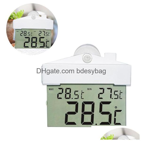 Orologi da tavolo da scrivania Stile finestra trasparente Mini display LCD digitale per uso interno esterno Ventosa Appeso a parete Temperatura Drop De Dhzyi